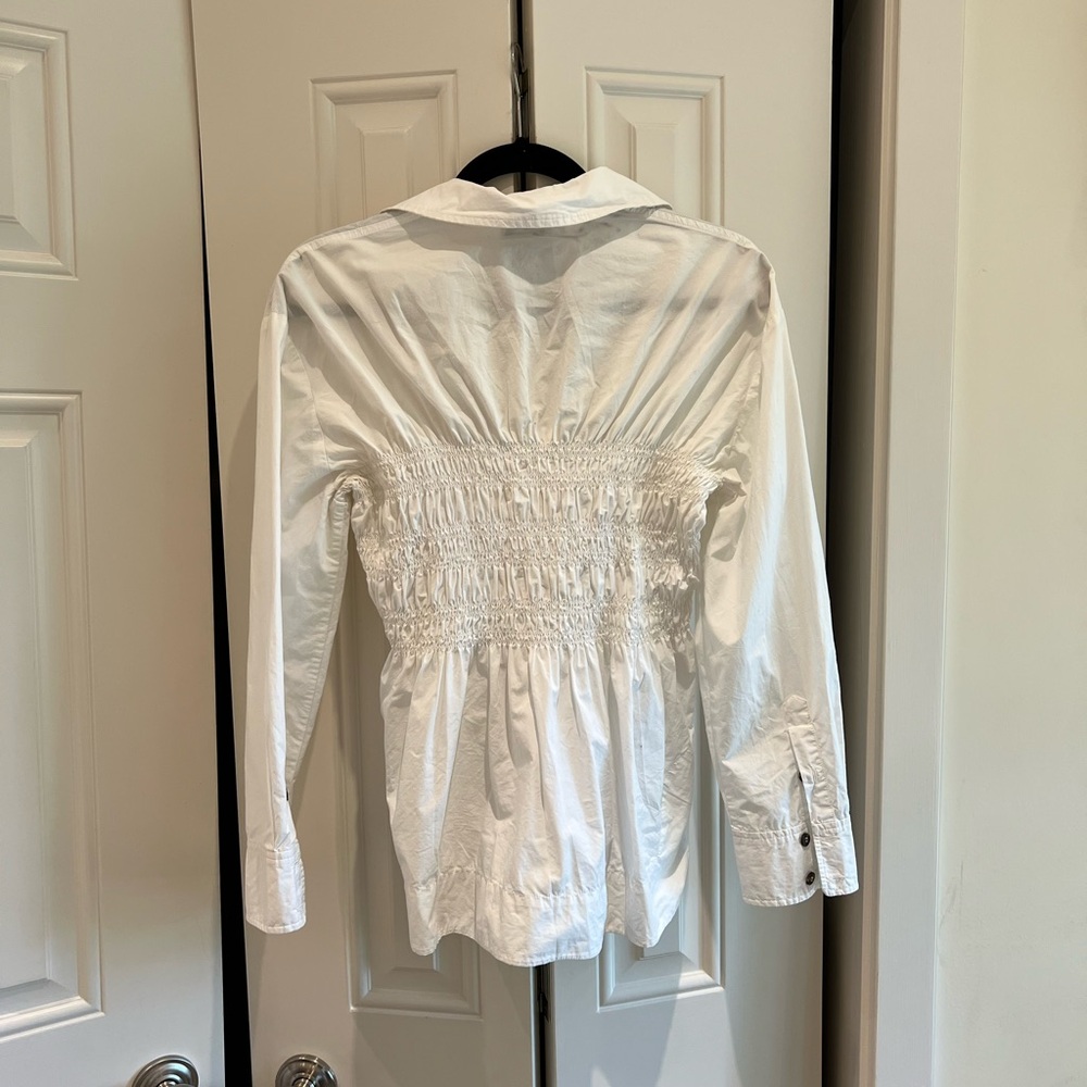 NWT GANNI Shirred Cotton Poplin Blouse In Bright White - Picture 3 of 3